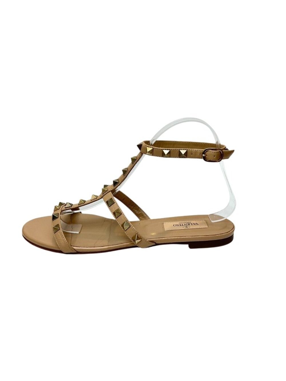 VALENTINO Garavani Rockstud Beige Leather Ankle Strap Sandals sz 8.5